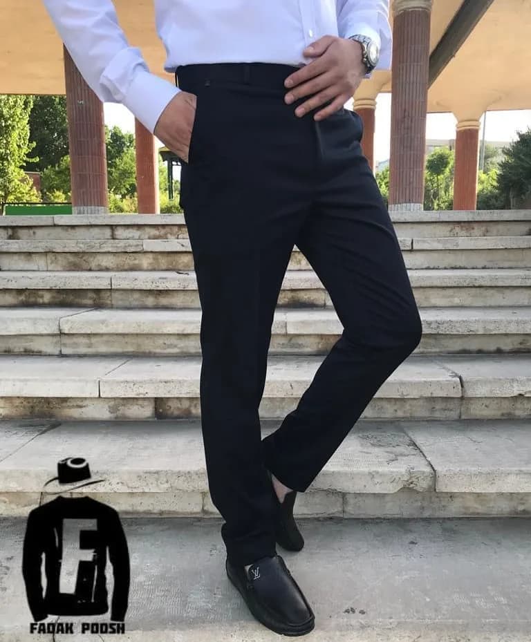 شلوار پارچهای کشی اسپرت مشکی، بلند، راسته