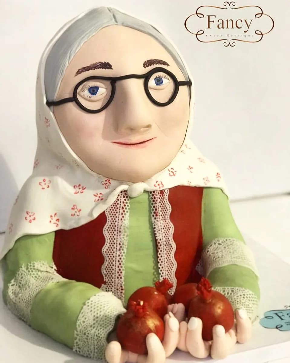 کیک تولد، رنگ سبز، قرمز و سفید، سه بعدی، شکل انسان