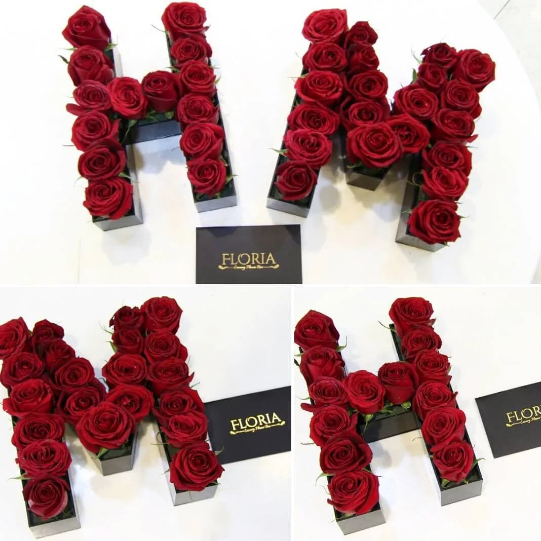 باکس گل حروف، رنگ قرمز، طرح گلدار، به شکل حروف