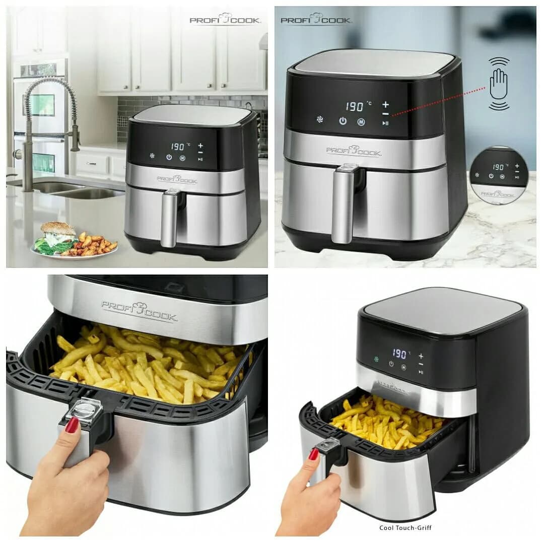سرخ کن بدون روغن پروفی کوک PC-FR 1177، رنگ مشکی و نقرهای، جنس پلاستیک و فلز، دیجیتال کشویی