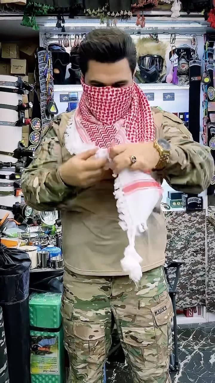 چفیه عربی تمام نخ، رنگ قرمز و سفید، جنس نخی، مردانه