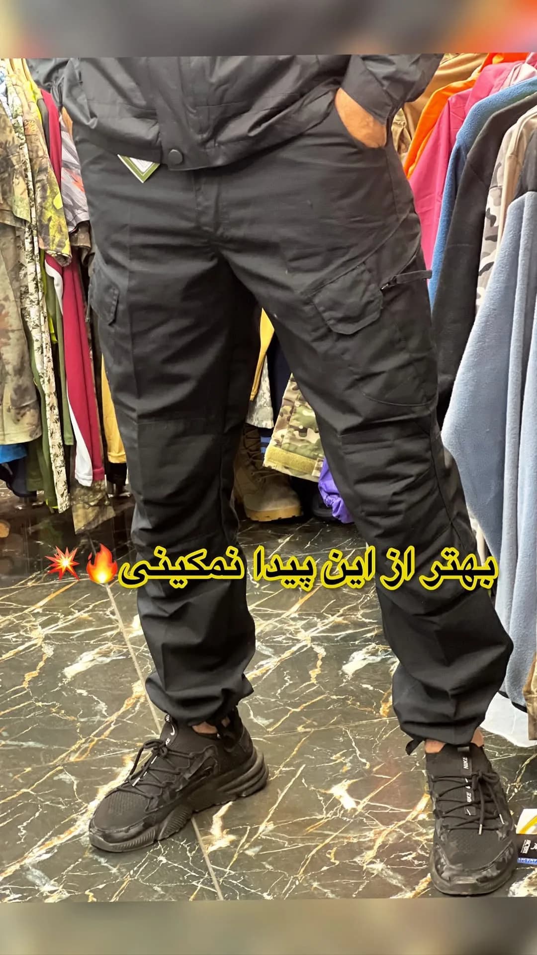 شلوار کارگو مردانه، رنگ مشکی، جذب، جیب دار
