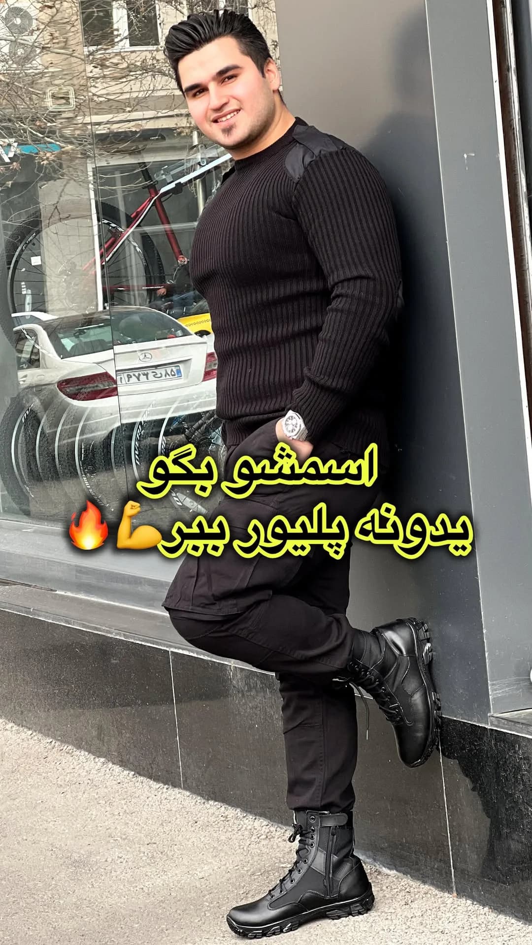 ست پلیور و شلوار تاکتیکال مشکی، آستین بلند، یقه گرد، جذب