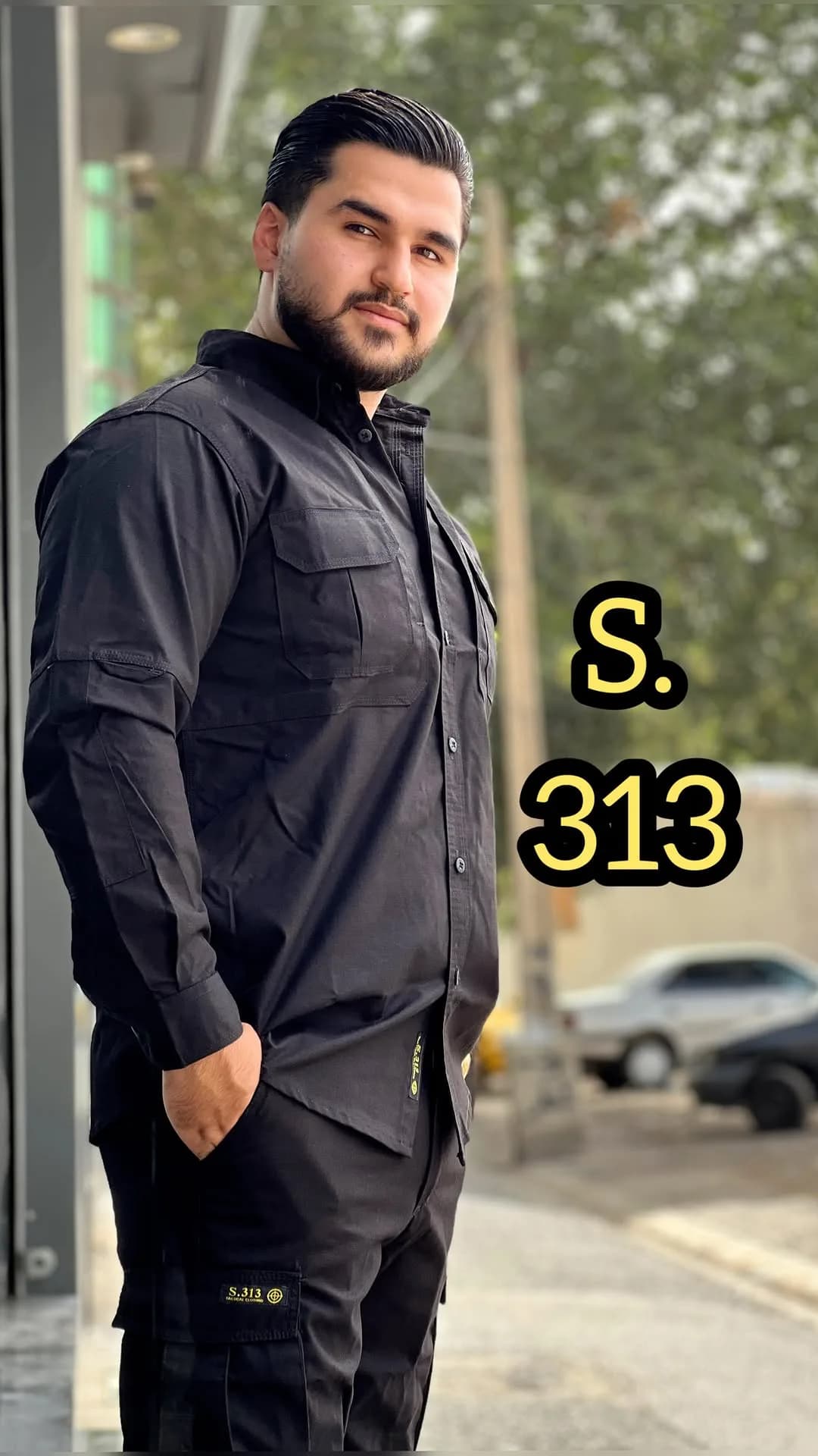 ست پیراهن و شلوار S.313، رنگ مشکی، جنس کتان، آستینبلند دکمهدار یقه مردانه