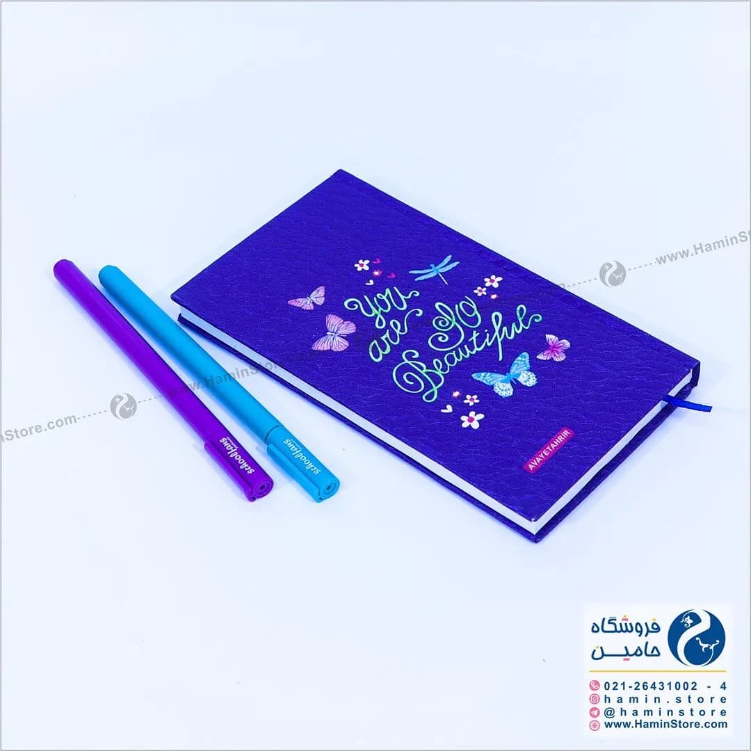 دفترچه یادداشت، رنگ آبی، بنفش و فیروزهای، جنس چرم مصنوعی، طرح گلدار، دفترچه یادداشت جیبی