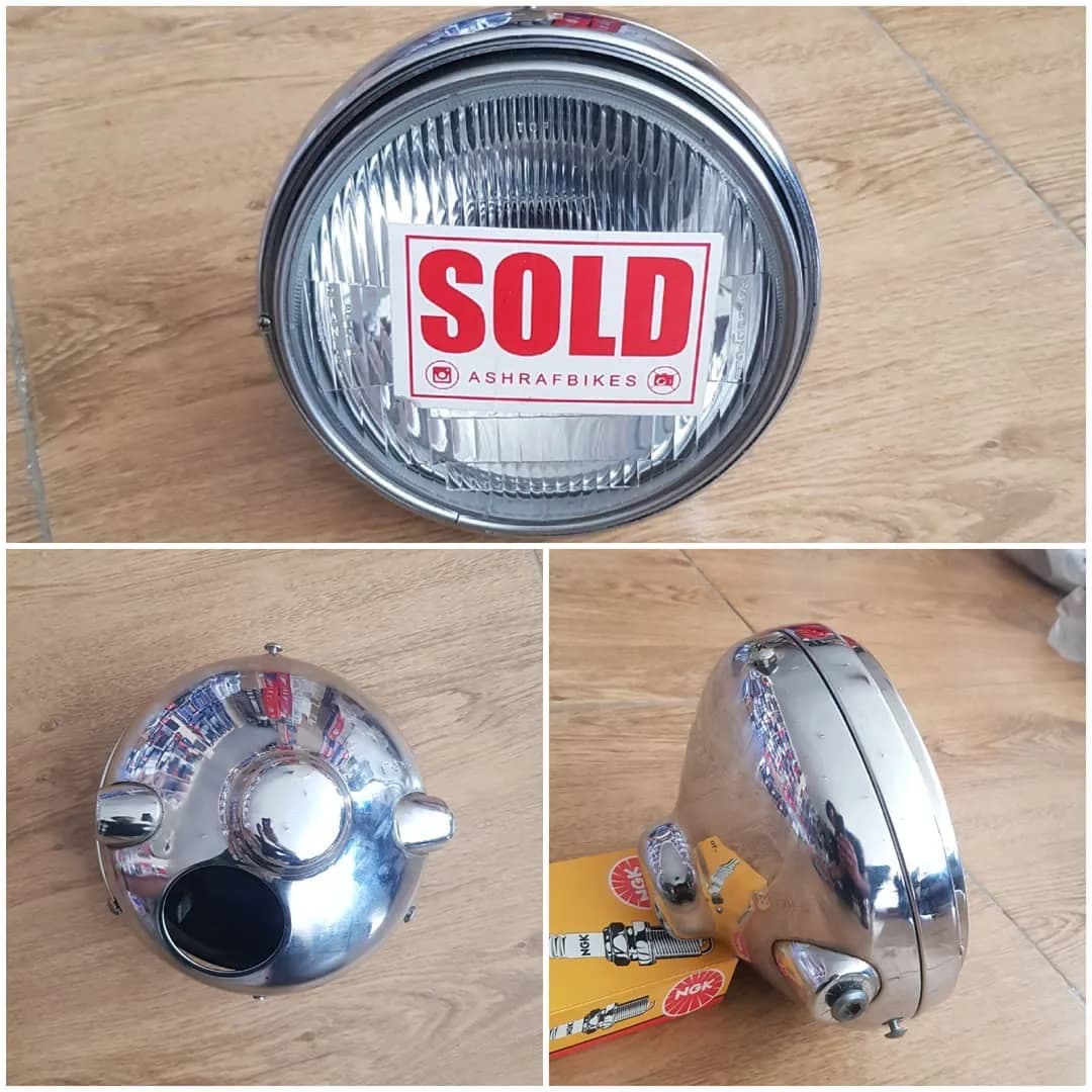 چراغ جلو کامل موتور هوندا CB1000، رنگ کروم و شفاف، جنس فلز و شیشه، گرد
