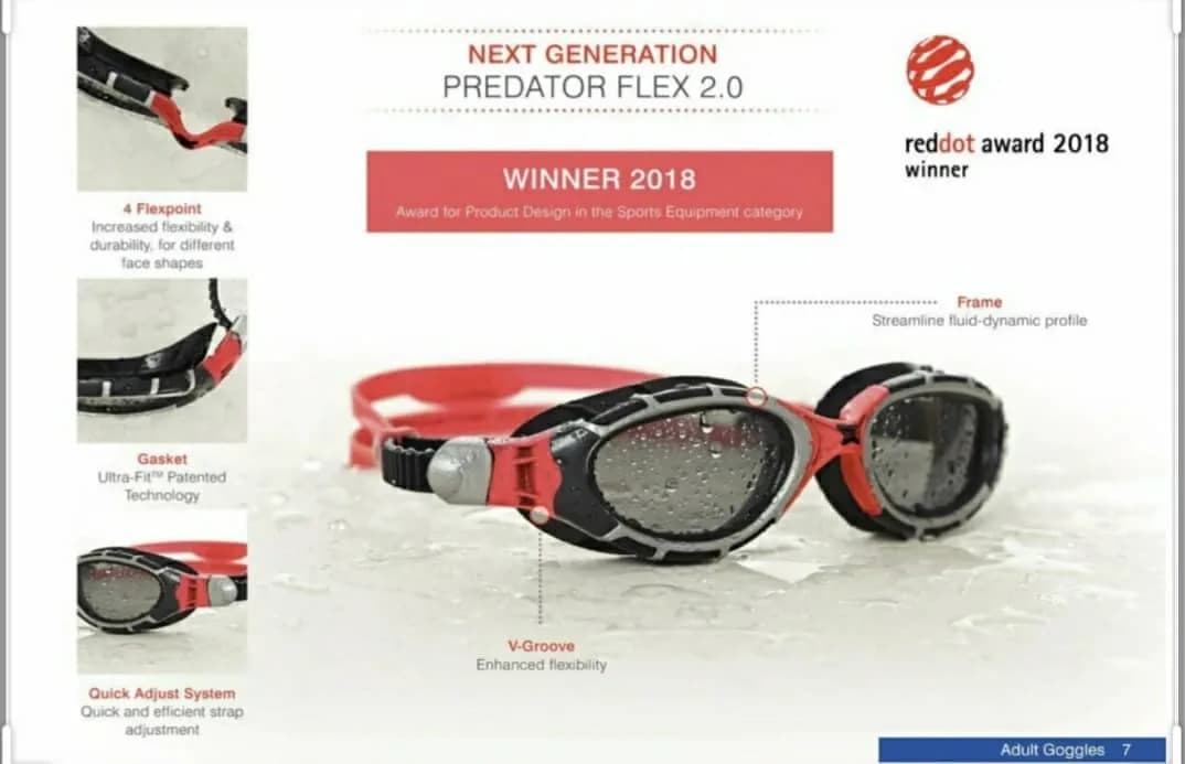 عینک شنا Predator Flex 2.0 پولاریزه فتوکرومیک زاگز، رنگ قرمز و مشکی، جنس پلاستیک، فریم دار