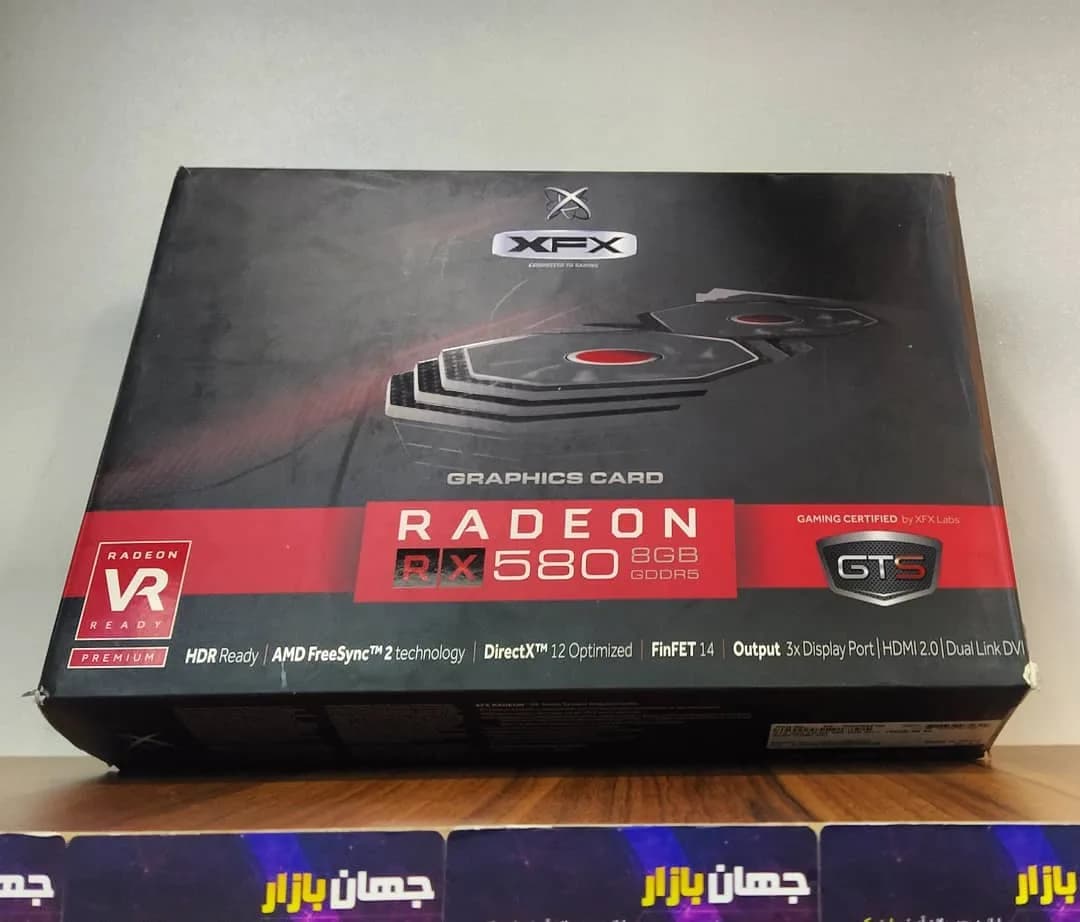 کارت گرافیک XFX RX580 8GB، رنگ مشکی و قرمز، جنس مقوا