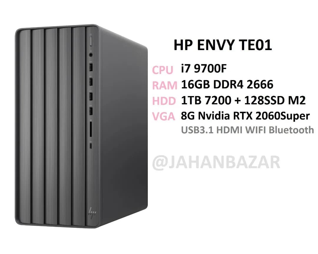 کیس اچپی ENVY TE01 i7 HP، رنگ خاکستری، جنس فلز و پلاستیک، مستطیلی ایستاده