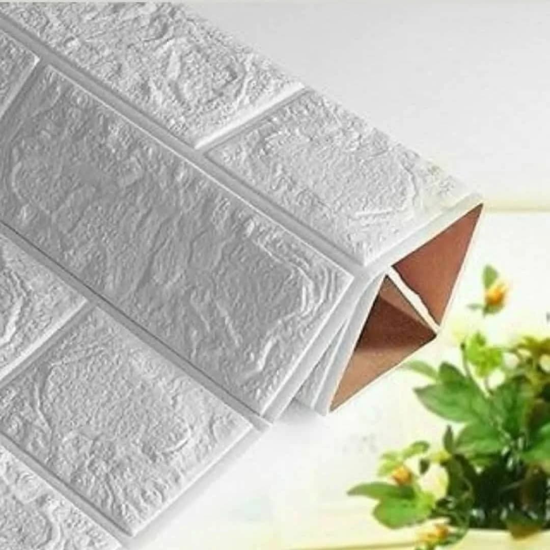 پنل دیوارپوش سهبعدی، رنگ سفید، جنس فوم، طرح هندسی، طرح آجری