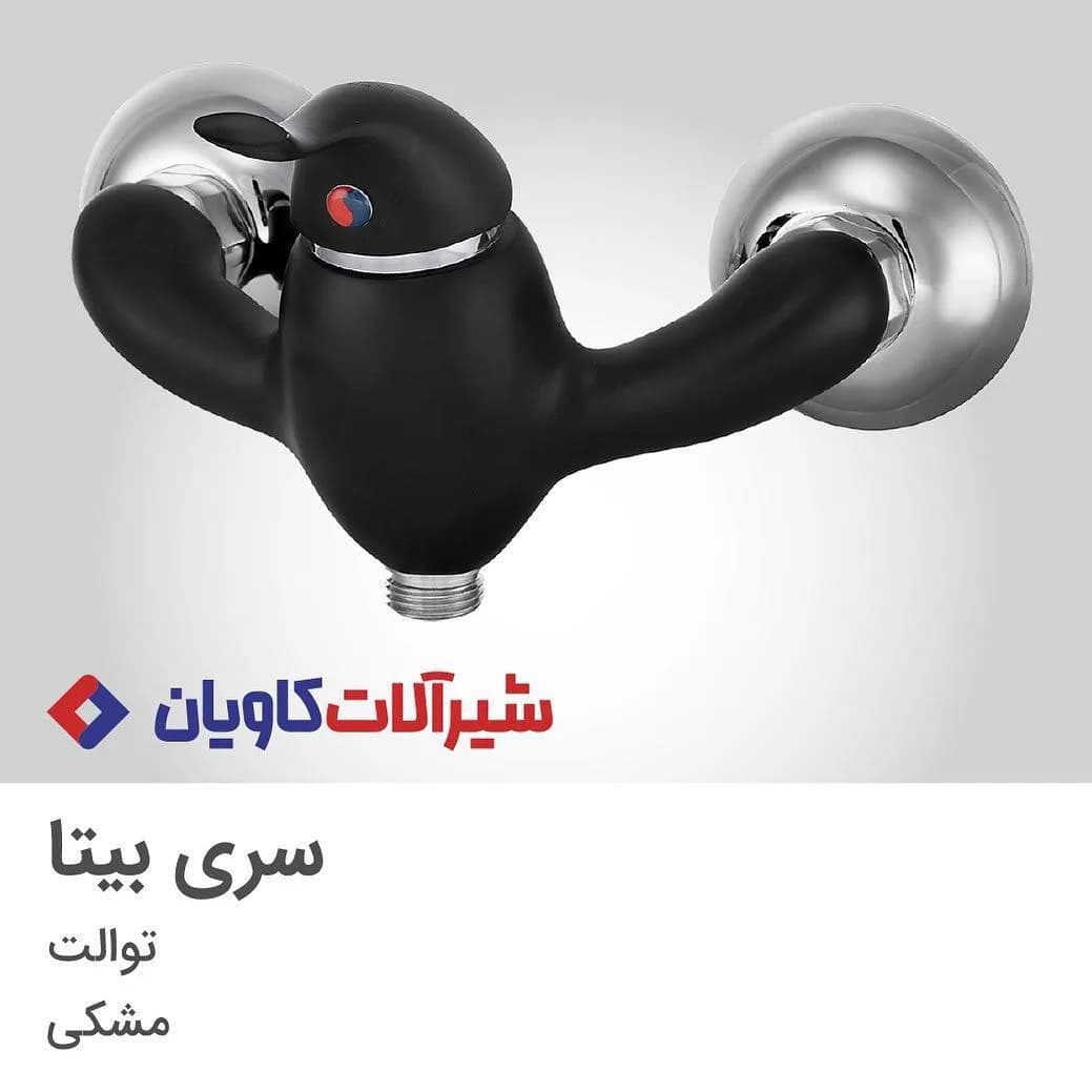 شیر توالت سری بیتا مشکی کاویان، رنگ نقرهای، جنس استیل، اهرمی دیواری