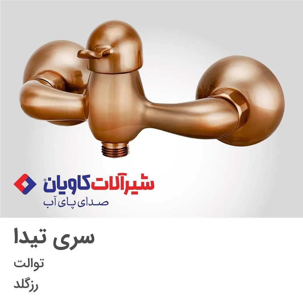 شیر توالت کاویان، رنگ رزگلد، جنس فلز، اهرمی دیواری