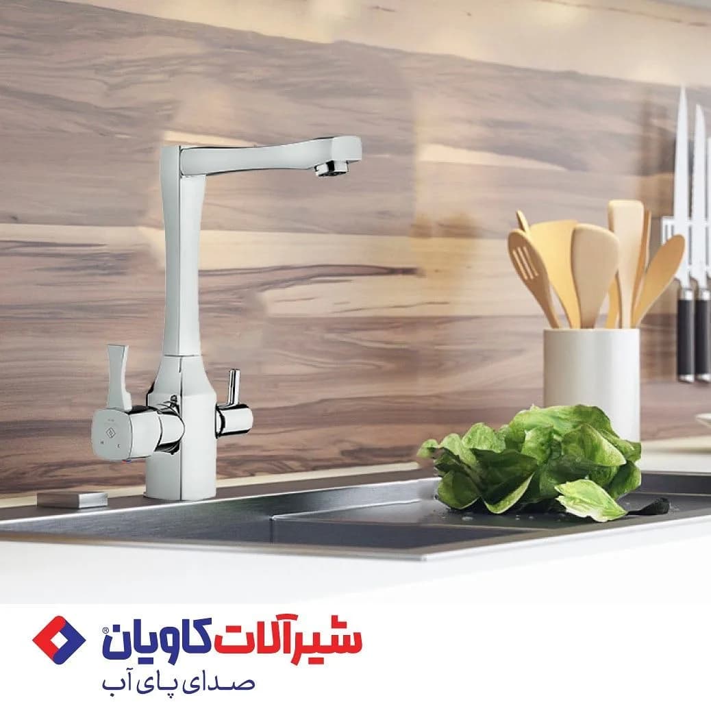 شیر ظرفشویی دوکاره آوینا کاویان، رنگ نقرهای، جنس فلز، دو دسته، مدرن