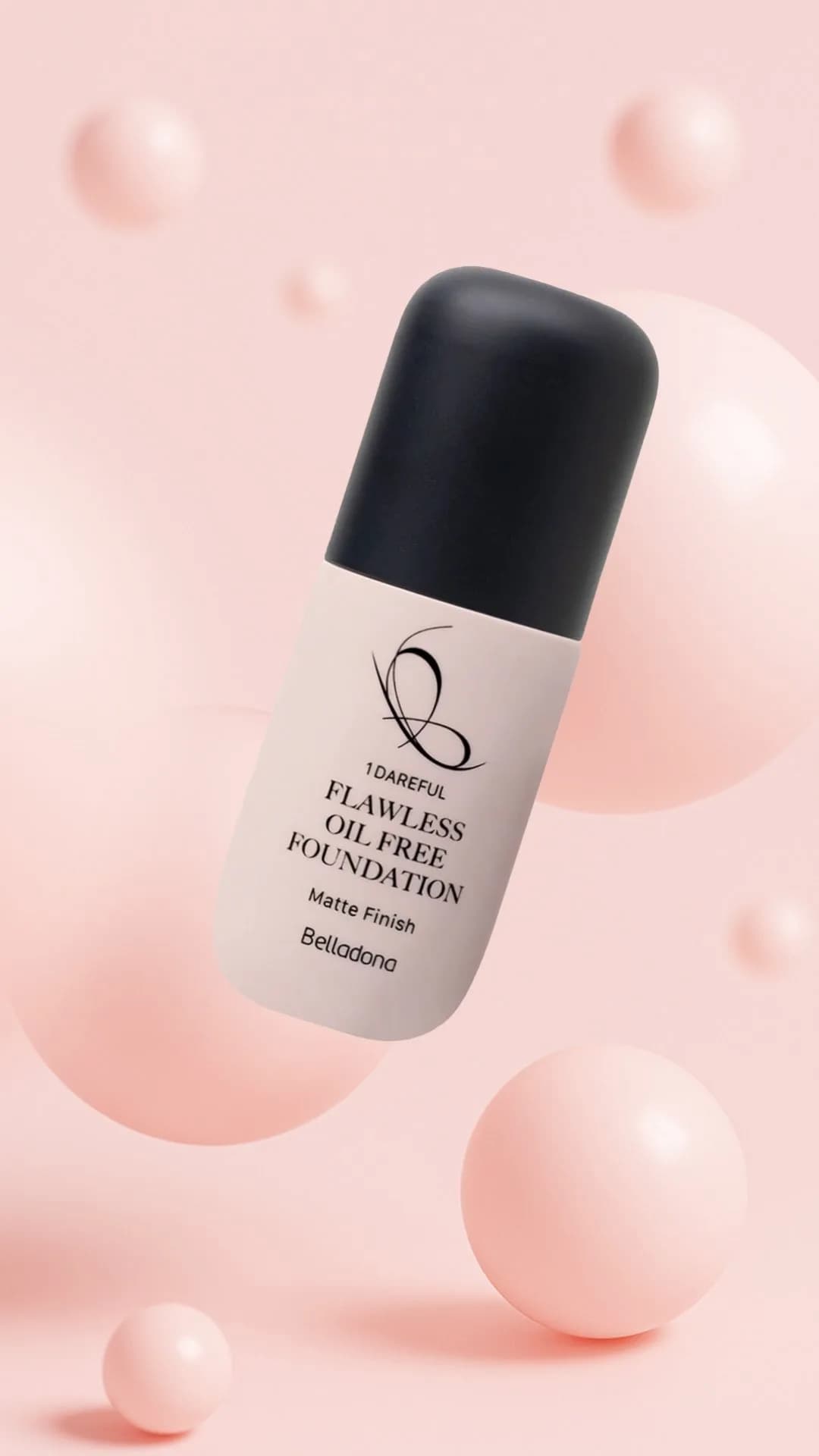 کرمپودر Flawless Oil Free بلادونا، رنگ سفید و مشکی، جنس شیشه و پلاستیک، بطری پمپی