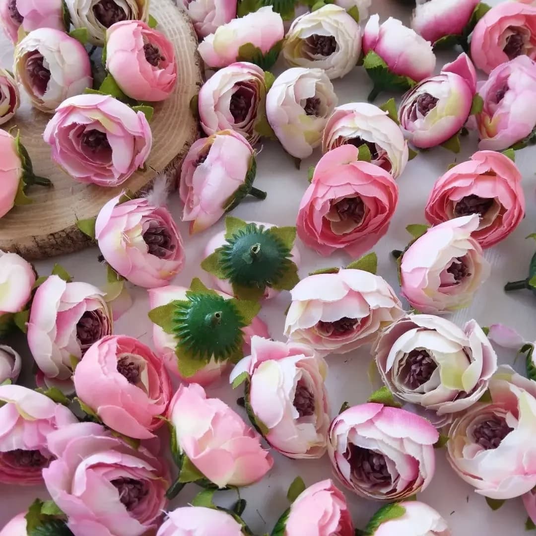 سرگل نسترن فندقی، رنگ صورتی و سفید، جنس پارچه، گل رز کوچک