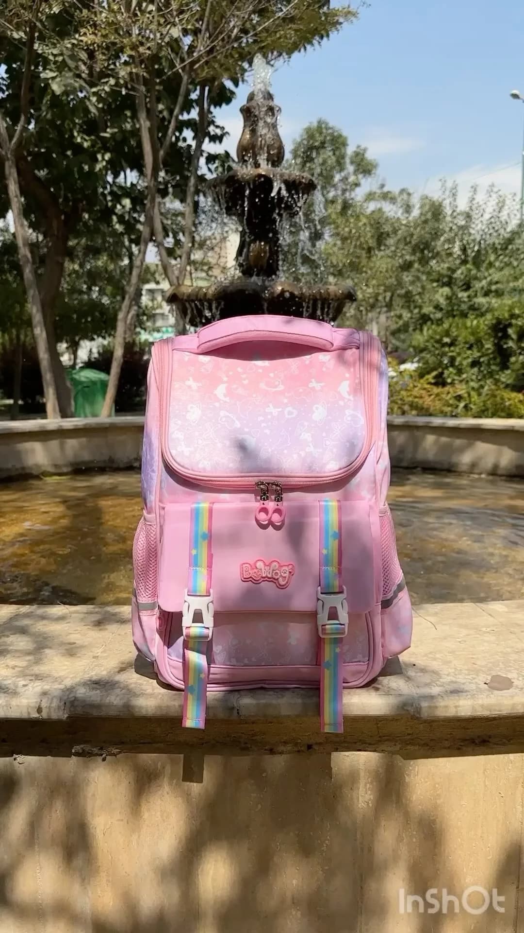 کوله مدرسه وارداتی ضدآب، رنگ صورتی، جنس برزنتی، طرح طرح حیوانی، کولهپشتی فانتزی جیبدار