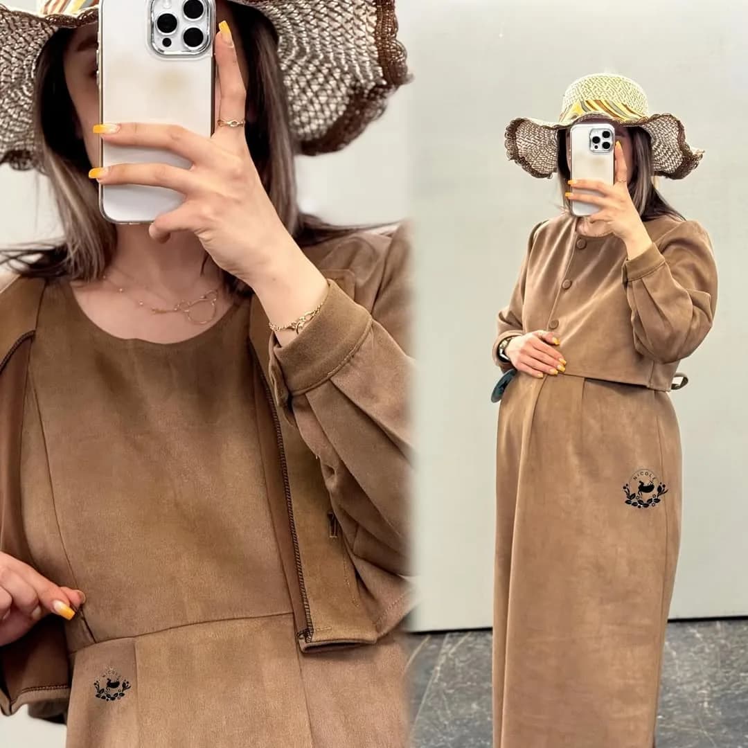 ست بارداری — رنگ قهوه ای — نمای جزئیات — زیپ شیردهی