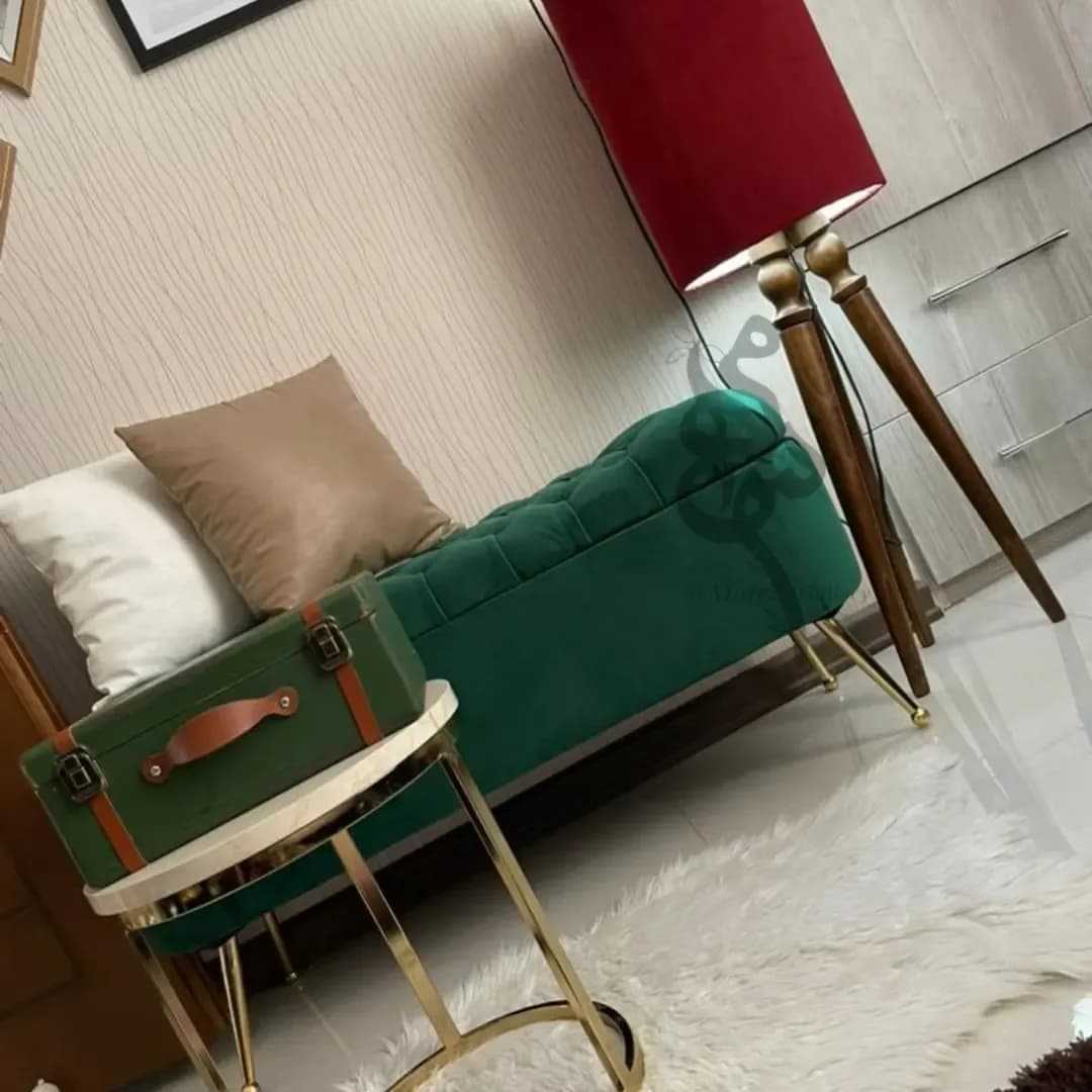 پاف باکسدار مخمل، رنگ سبز، مستطیلی، لمسدوزی
