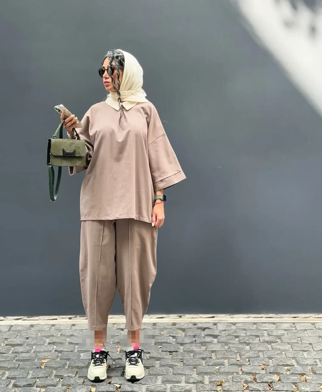 ست یقه خرگوشی لینن — رنگ بژ — نمای رویتن — مام استایل