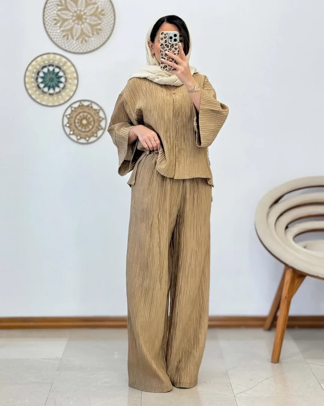 ست پلیسه وارداتی — رنگ خاکی — نمای رویتن — پلیسه