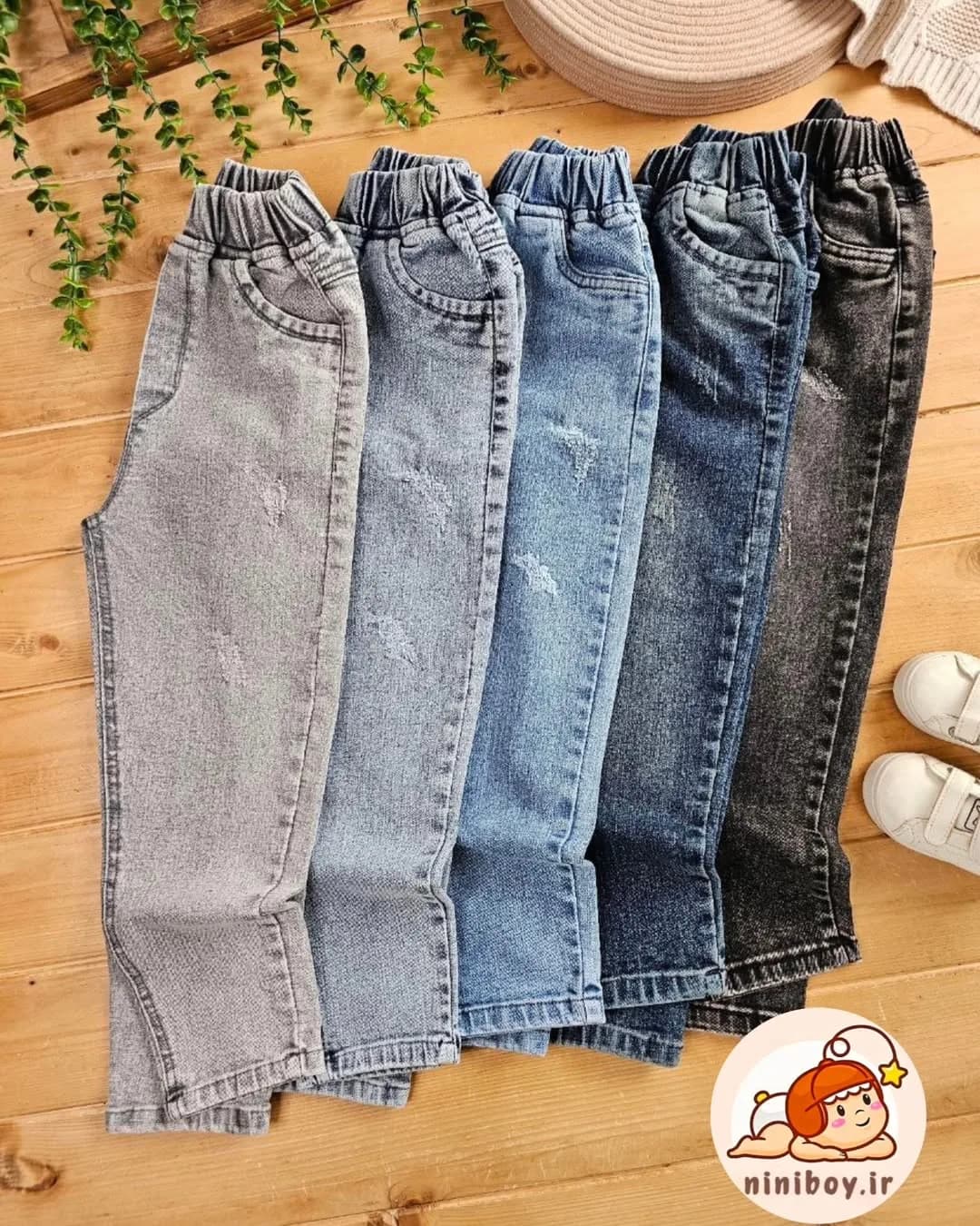 شلوار مام فیت ژوبین، رنگ خاکستری، آبی و مشکی، جنس جین، کمرکش، جذب