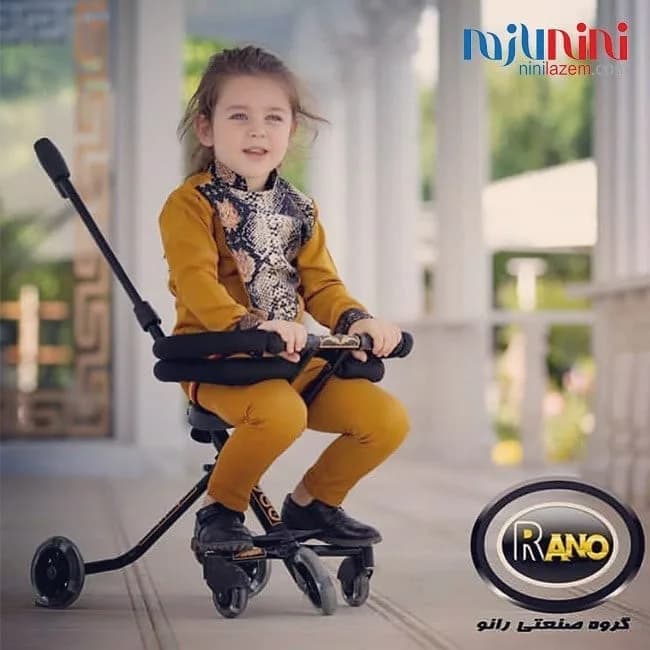 کالسکه اسکوتری کودک رانو، رنگ مشکی، جنس فلز و پلاستیک، دارای دسته و صندلی