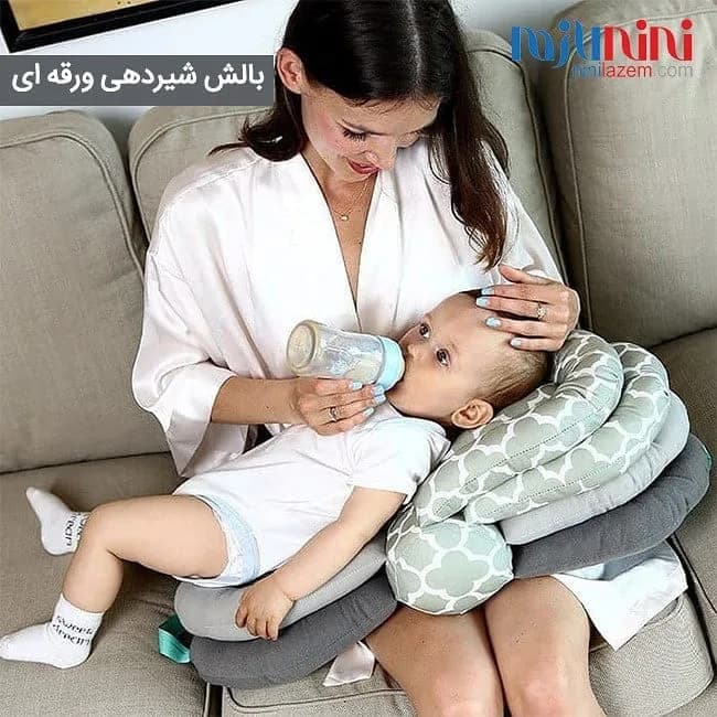 بالش شیردهی نوزاد HelloBaby، رنگ سفید و طوسی، جنس پارچه و الیاف، بالش شیردهی هلالی