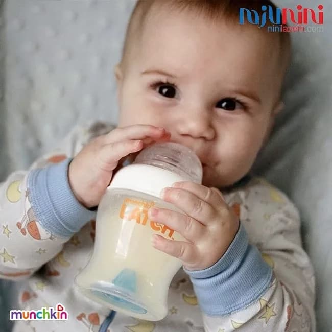 شیشه شیر طلقی ضد نفخ مانچکین، رنگ سفید و شفاف، جنس پلاستیک