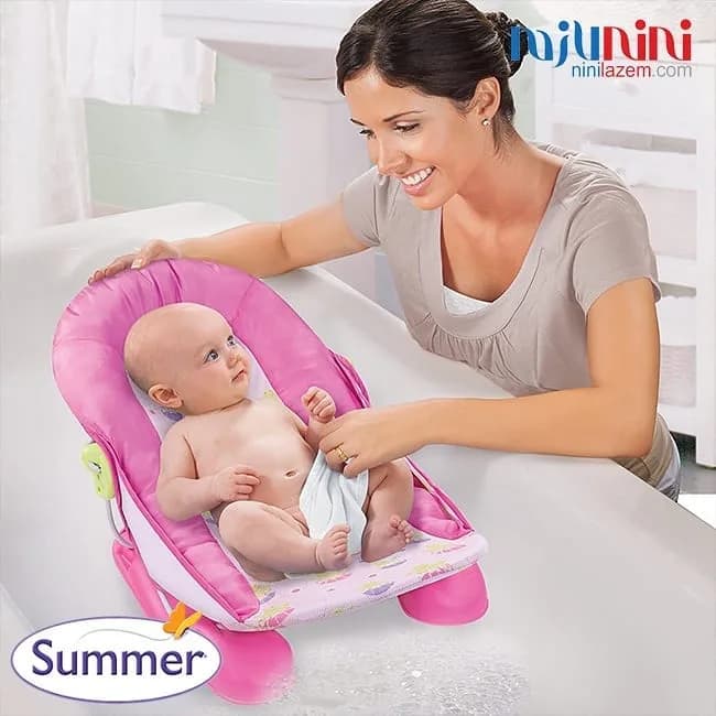 آسان شور نوزاد Summer، رنگ صورتی و سفید، جنس پلاستیک و پارچه، صندلی حمام نوزاد