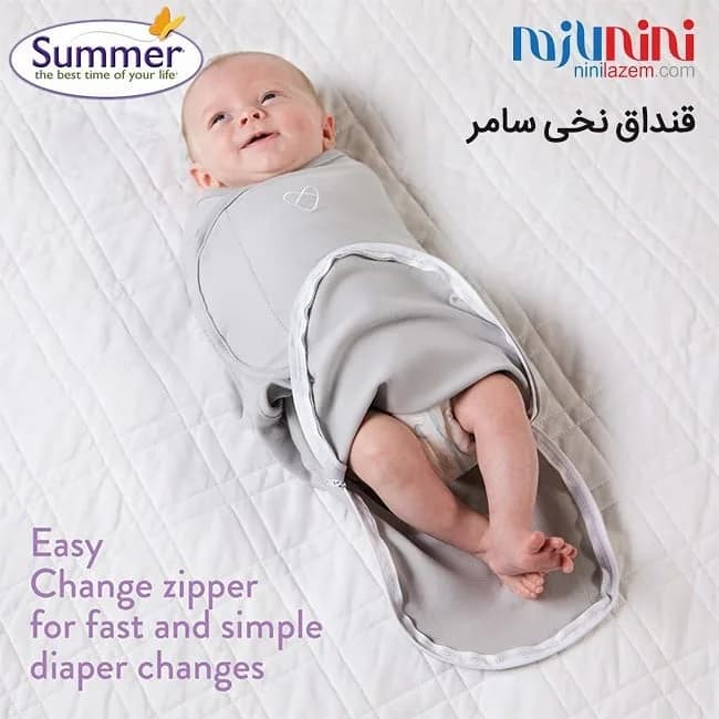 قنداق نخی تک عددی Summer، رنگ خاکستری، جنس پنبه، زیپدار، مدل کیسهای