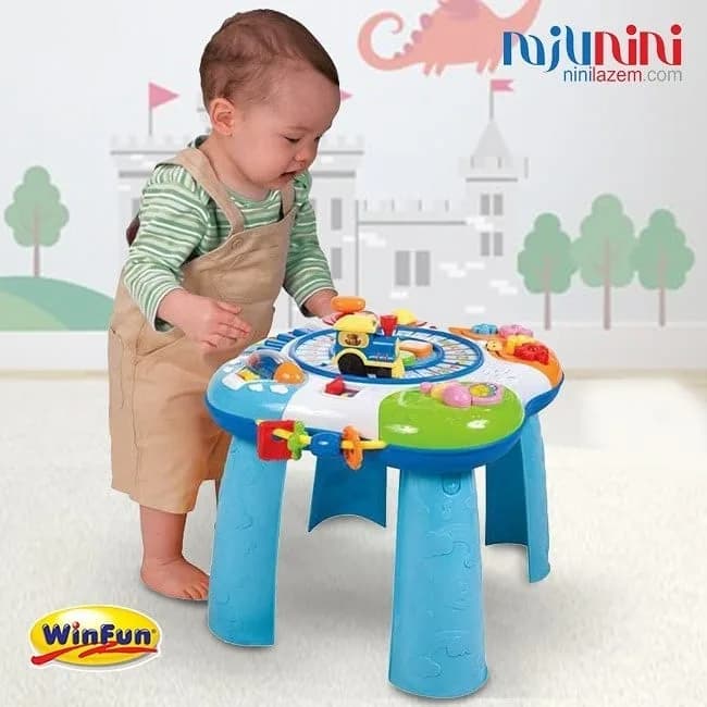 میز بازی کودک winfun، رنگ آبی، سفید و سبز، جنس پلاستیک، میز آموزشی
