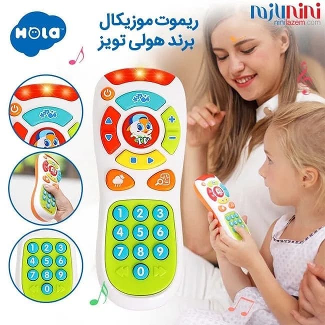 ریموت کنترل موزیکال کودک Hola، رنگ سفید، قرمز، آبی، سبز و زرد، جنس پلاستیک، طرح شخصیت کارتونی، مدل ریموت