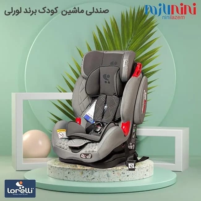 صندلی ماشین کودک ایزوفیکس Lorelli، رنگ خاکستری و قرمز، با کمربند و تکیهگاه
