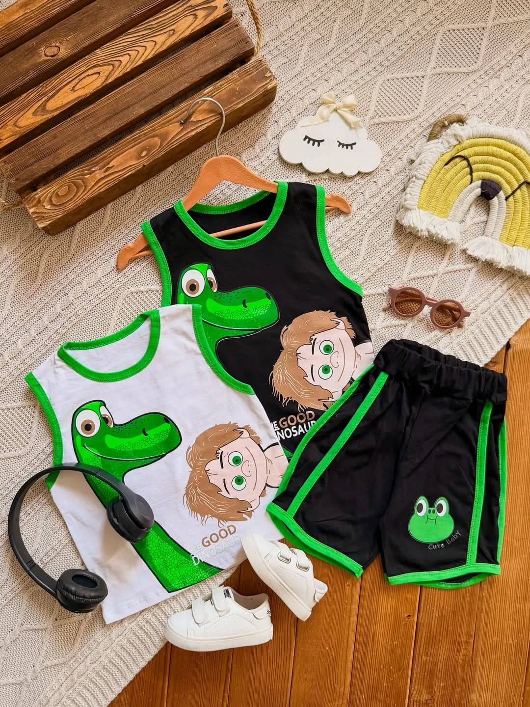 ست رکابی و شلوارک بچه و دایناسور