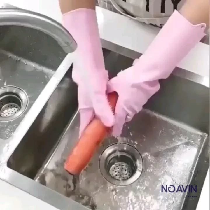 دستکش سیلیکونی اسکاچدار، رنگ صورتی، جنس پلاستیک، بلند