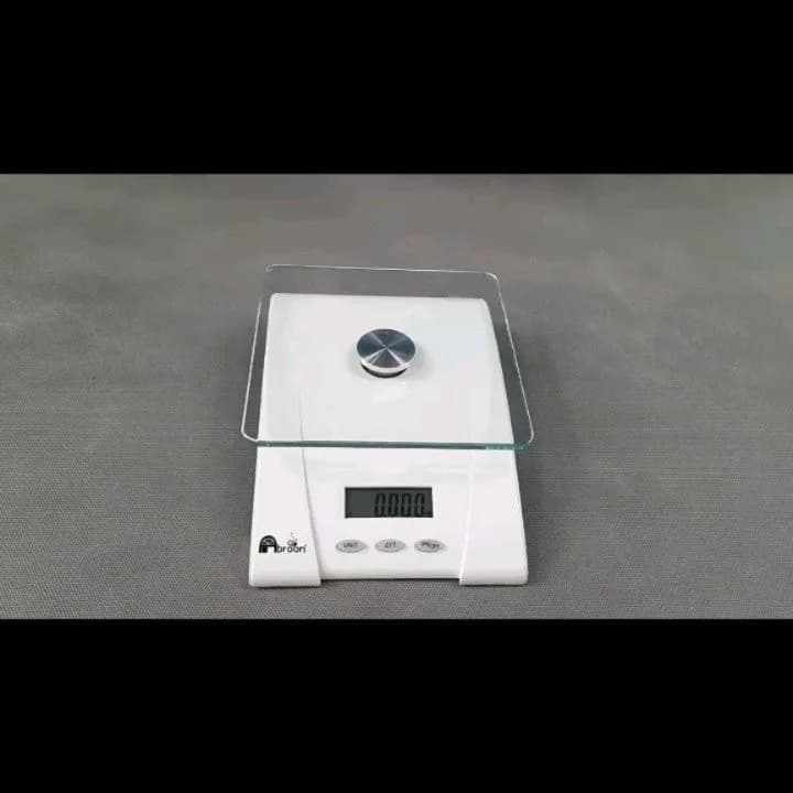 ترازو آشپزخانه دیجیتال آبرون، رنگ سفید، جنس پلاستیک و شیشه، تخت