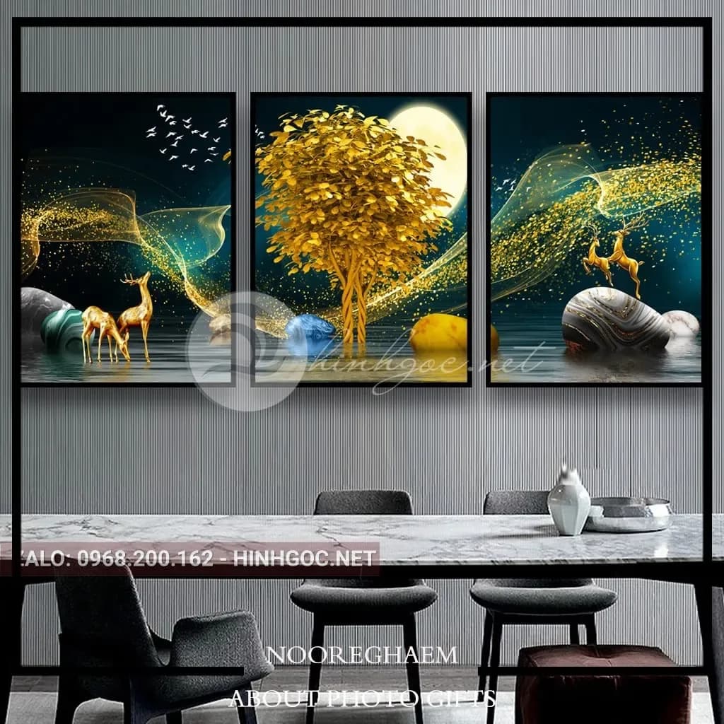 مجموعه سه عددی قاب عکس دکوراتیو، رنگ طلایی، مشکی و آبی، سه تکه، مستطیلی