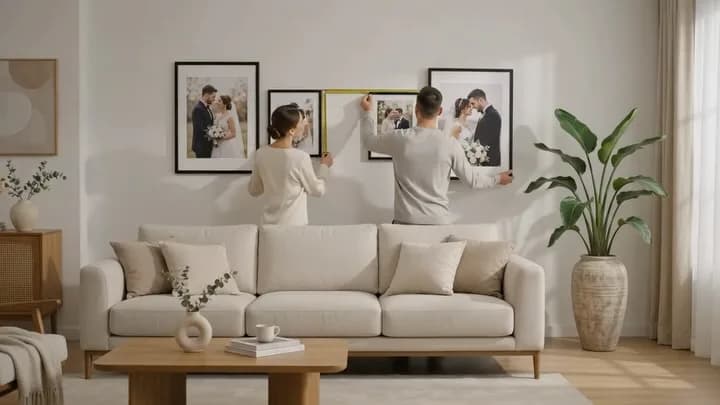 ست قاب عکس دیواری، رنگ مشکی و سفید، جنس چوب و شیشه، مستطیلی