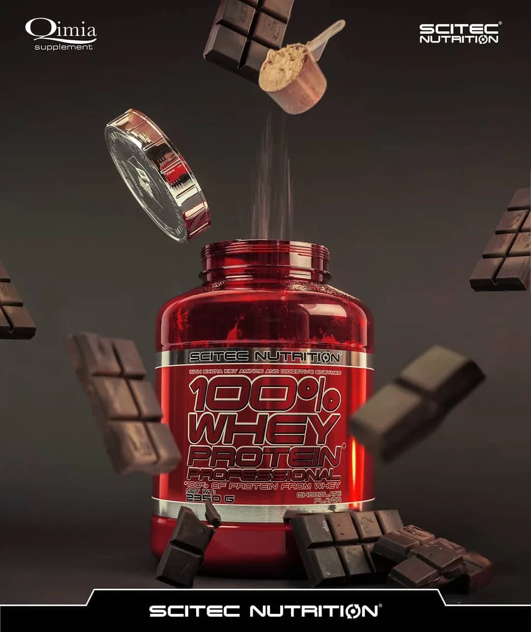 پودر پروتئین وی ۱۰۰٪ Scitec Nutrition، رنگ قرمز، جنس پلاستیک، ظرف پلاستیکی