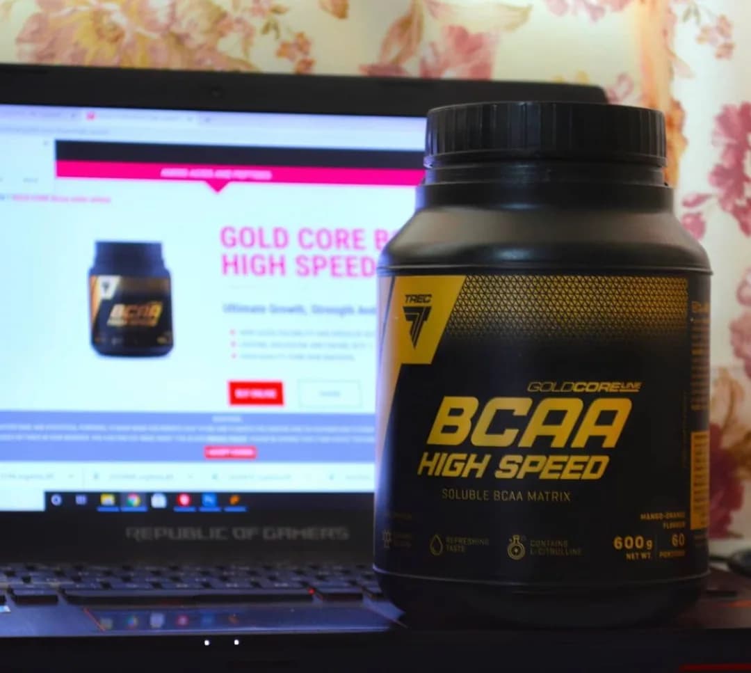 مکمل BCAA، رنگ مشکی و زرد، جنس پلاستیک، قوطی بزرگ