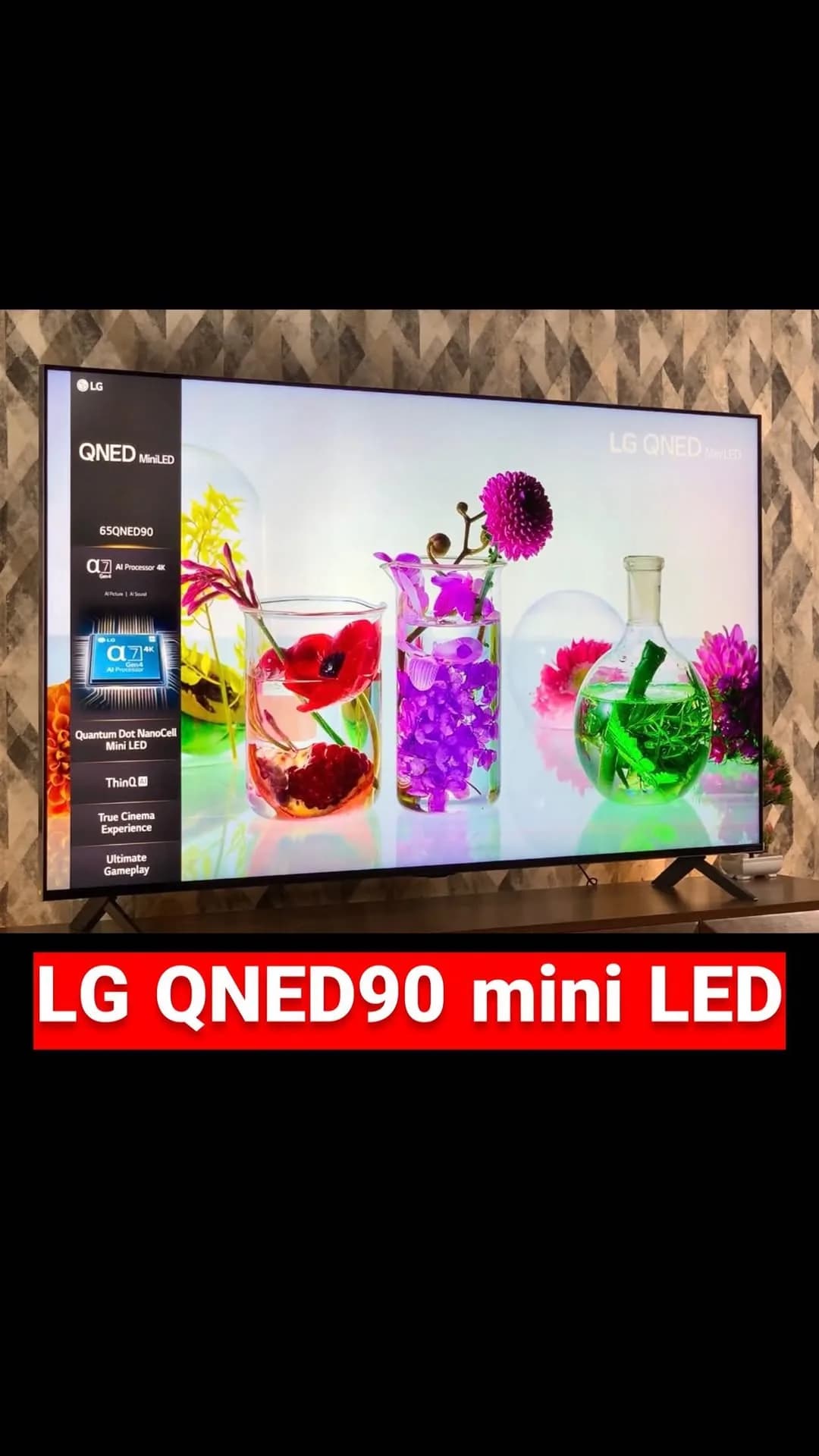 تلویزیون ال جی QNED90 ۶۵ اینچ، رنگ مشکی، صفحه تخت