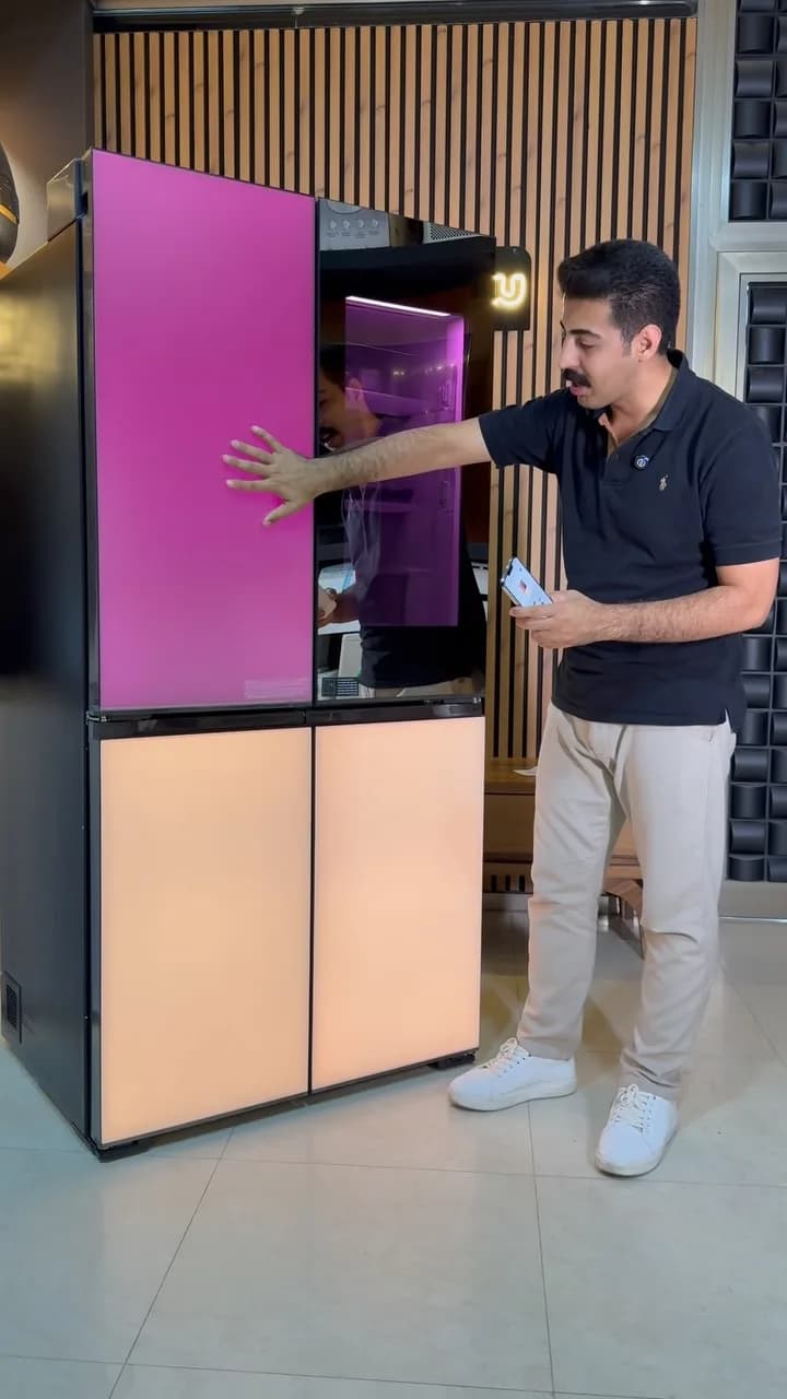 یخچال فریزر MOODUP V960 الجی، رنگ صورتی، کرم و مشکی، جنس فلز و شیشه، ساید بای ساید، چهار درب