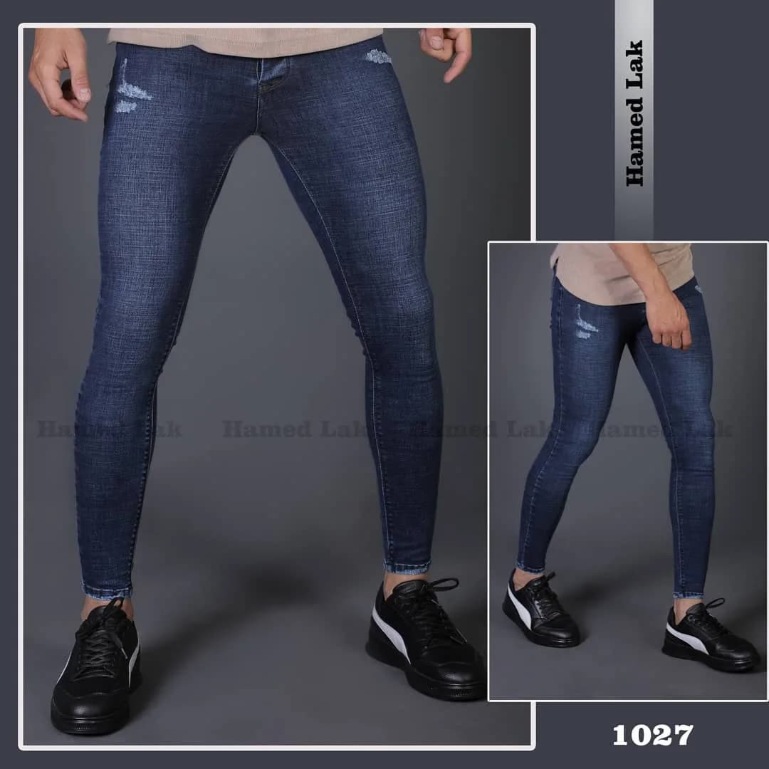 شلوار جین مردانه، رنگ سرمهای، جذب، دمپا تنگ
