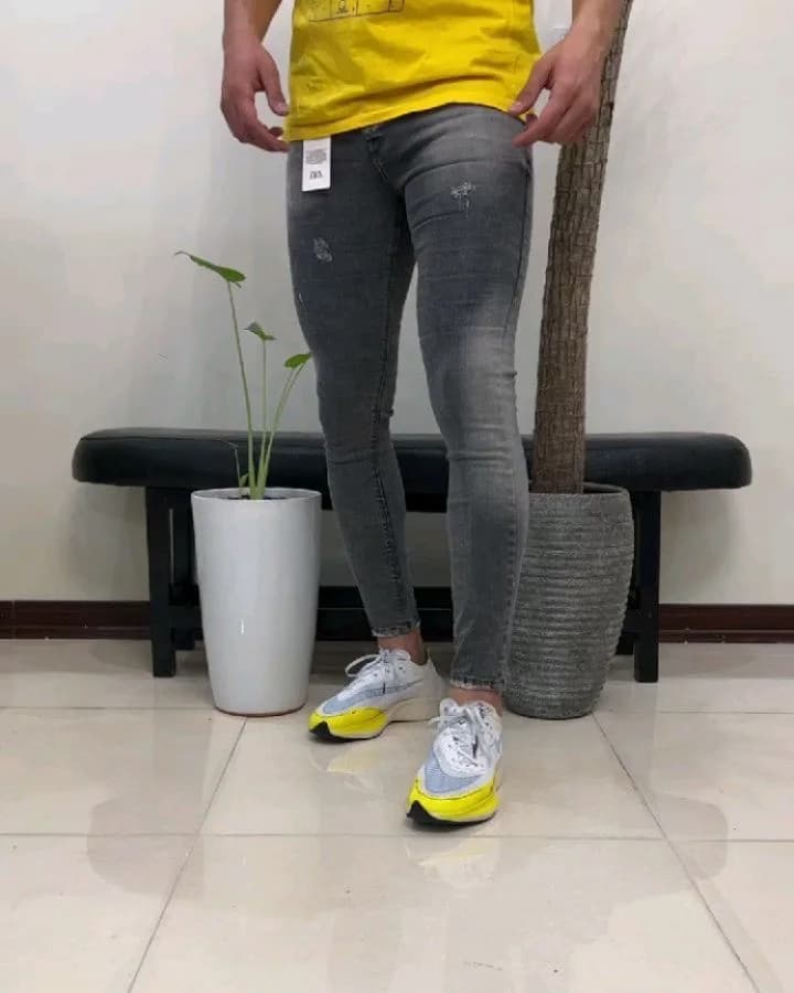 شلوار جین مردانه، رنگ خاکستری، جذب، پاره