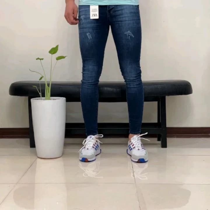 شلوار جین مردانه، رنگ سرمهای، جذب، پاره