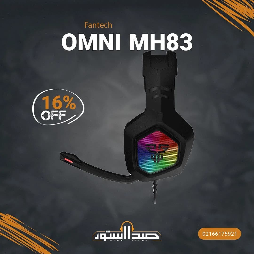 هدست گیمینگ OMNI MH83 فنتک، رنگ مشکی و رنگینکمان، جنس پلاستیک، دورگوش با میکروفون
