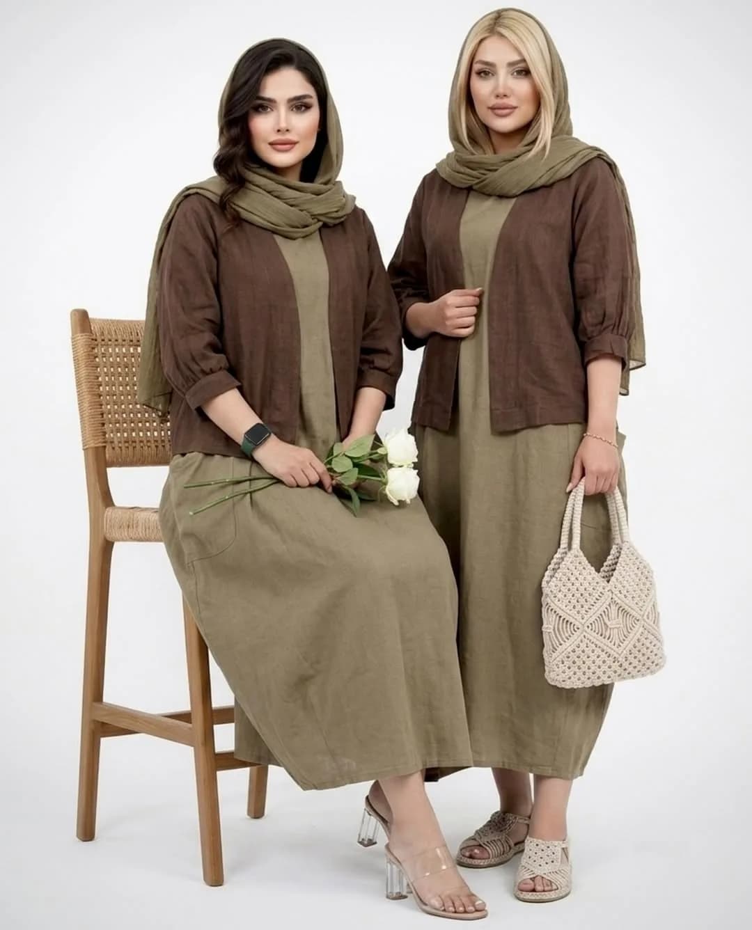 ست سارافون خمرهای و کت نخی