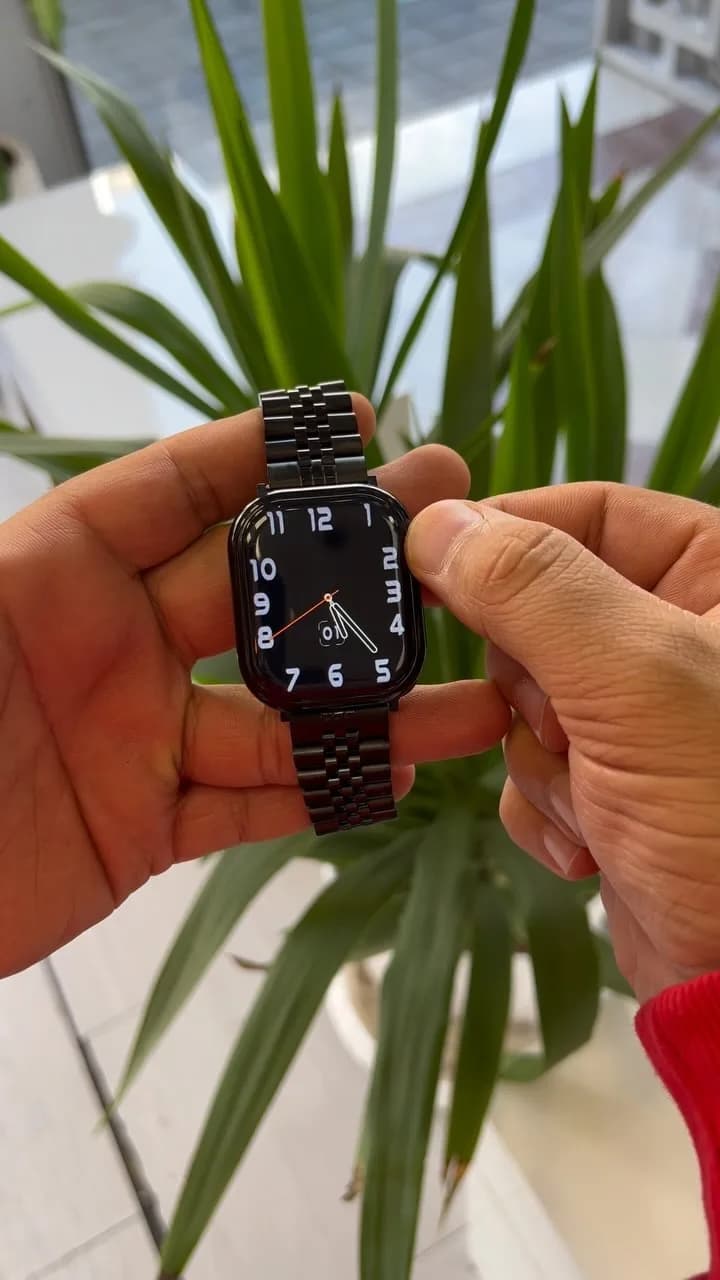 ساعت هوشمند t86max ۴۵ میلیمتری، رنگ مشکی، جنس استیل، مربع، بند فلزی زنجیری