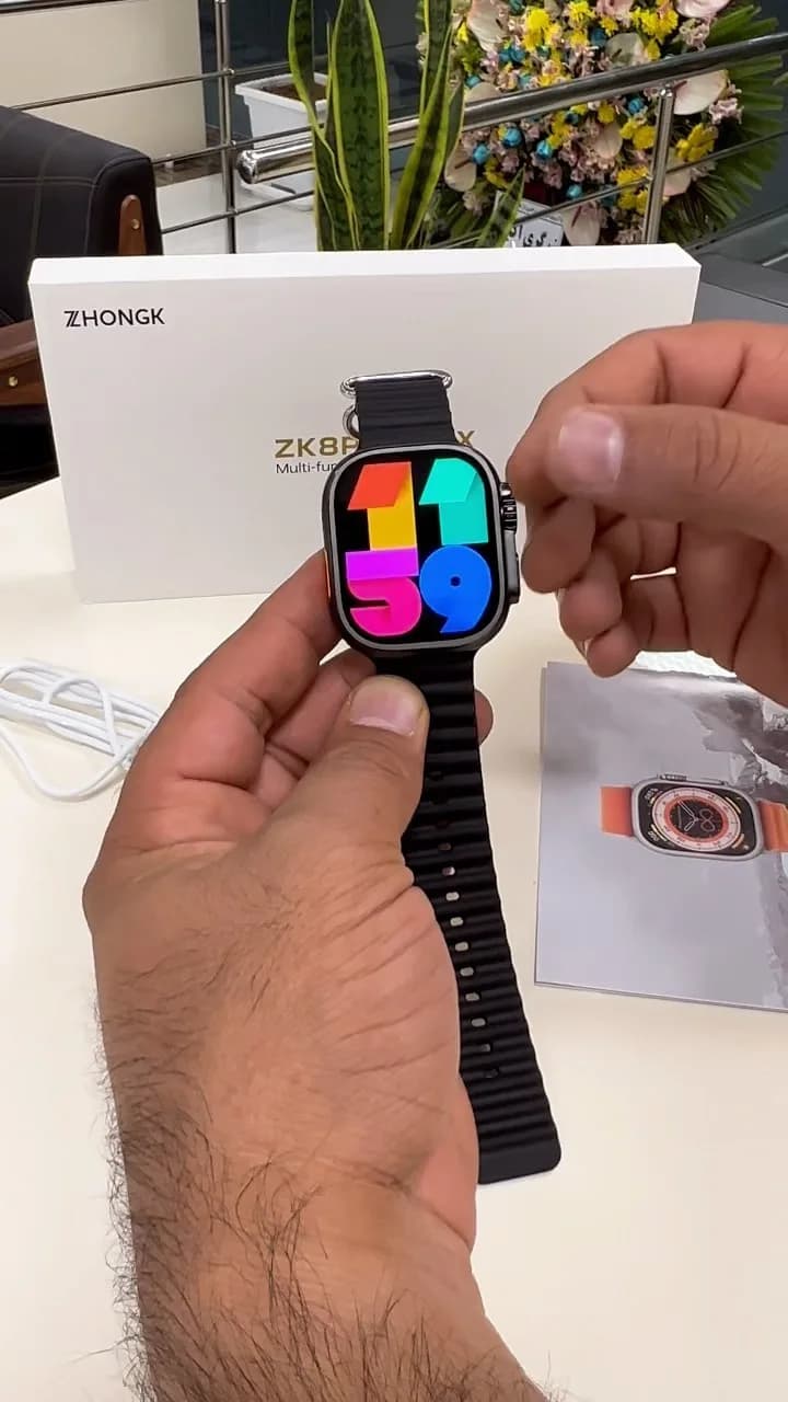 ساعت هوشمند ZK8 Pro Max، رنگ مشکی، جنس فلز و سیلیکون، مستطیلی، بند سیلیکونی