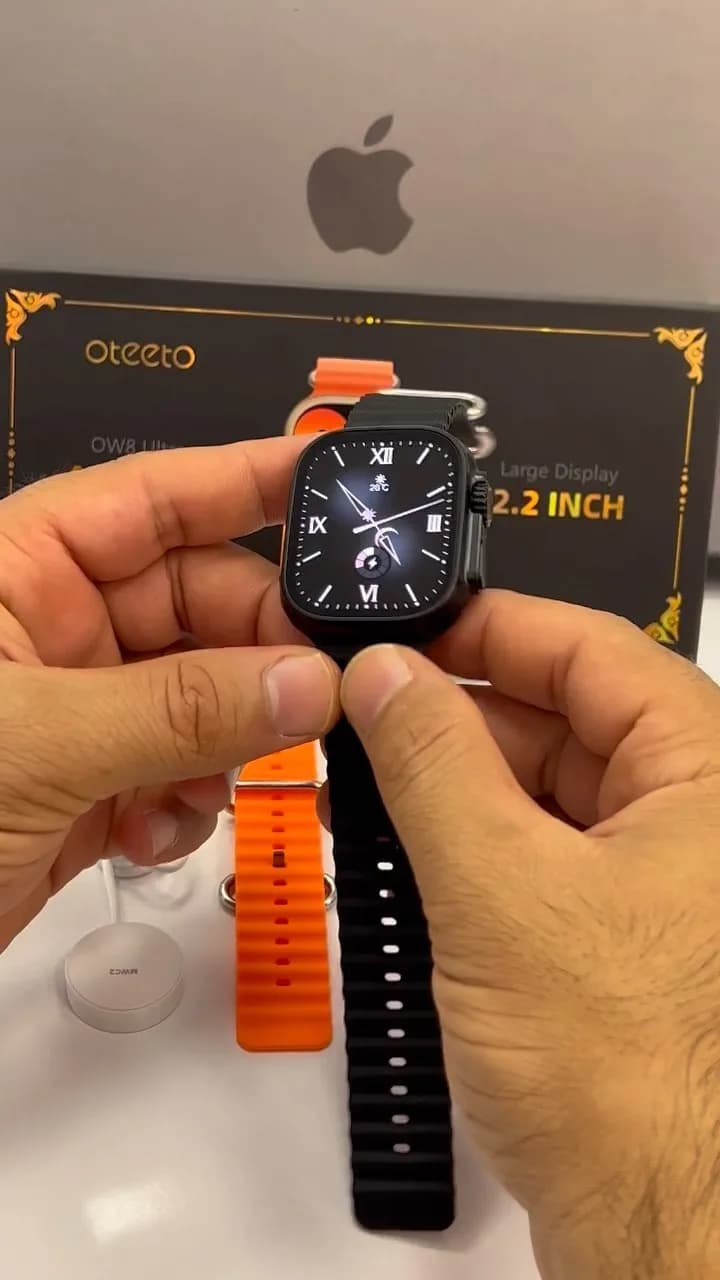ساعت هوشمند OW8 Ultra امولد، رنگ مشکی و نارنجی، جنس فلز و سیلیکون، مستطیلی با صفحه دیجیتال